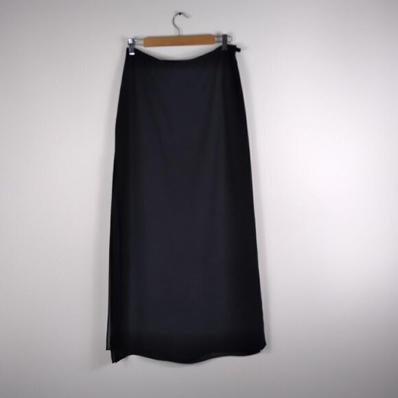 JS Collections  Black Straight Cut Semi Sheer 2 Paneled Maxi Skirt Sz 10 - Picture 7 of 7